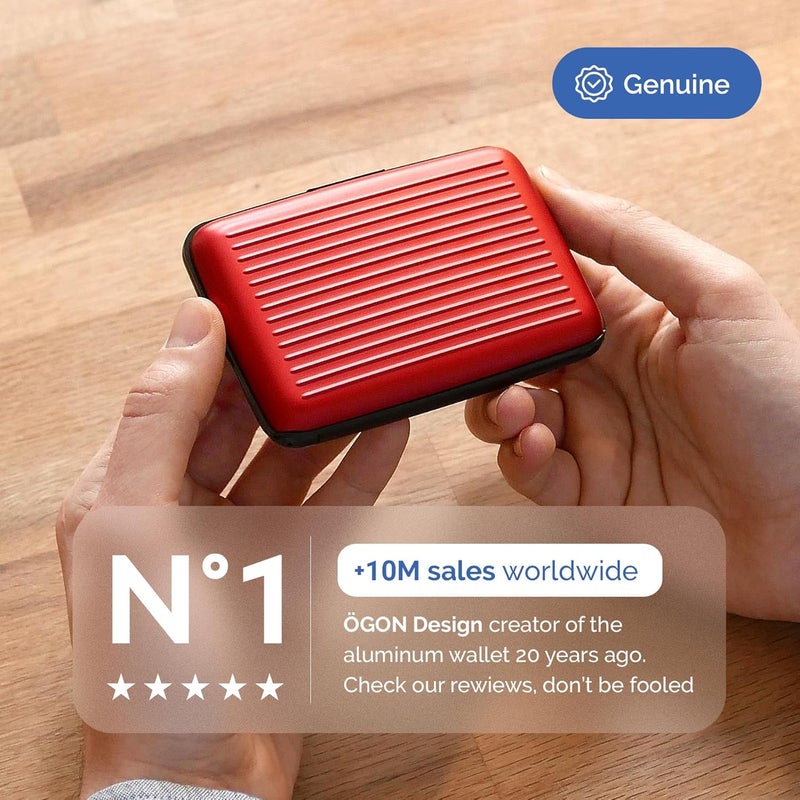 ÖGON -DESIGNS- أوجون -تصاميم- حامل بطاقات من الألمنيوم، حماية RFID ضد الاحتيال وإزالة المغناطيسية، محفظة مدمجة، علبة ذكية طراز ستوكهولم V1 - Image 3